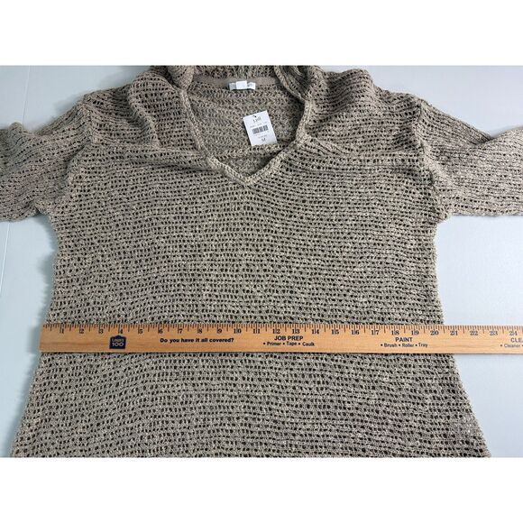 J Jill Pure Jill Pullover Open Knit Hooded Sweater Tan Cotton Women's M - NWT - Picture 7 of 11